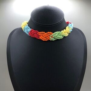 Vintage Japan Colorful Boho Style Beaded Woven Choker Necklace